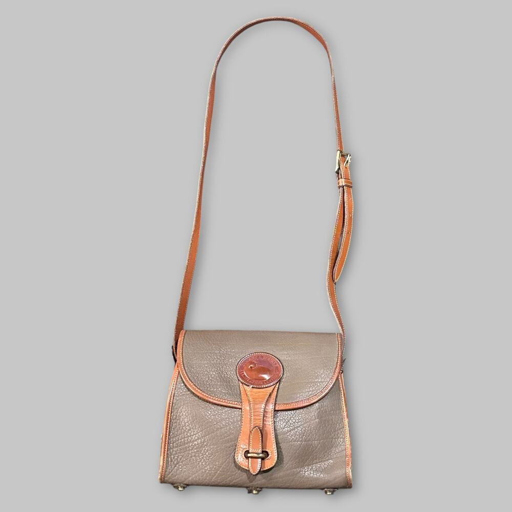 Vintage Dooney & Bourke All Weather Leather Crossbody Shoulder Bag - Taupe & Tan